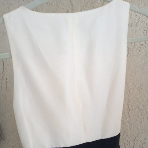 Evan Picone Women's Sz 12 Dress Ruffle Neck Bow Waist Ivory/Black 8 Medium - Picture 3 of 6